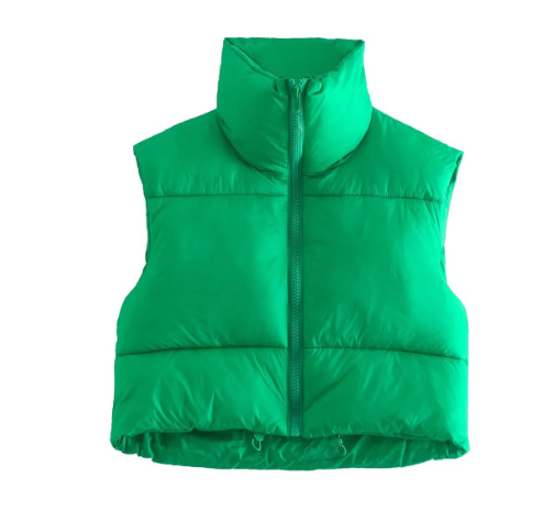 Gilet en coton de style européen et américain pour femme, gilet d'hiver à col montant en coton épais sans manches, gilet en pain pour femme_voghion.com