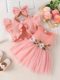 Cross-border INS baby girls' summer waist flower vest mesh dress coat hair accessories fashion