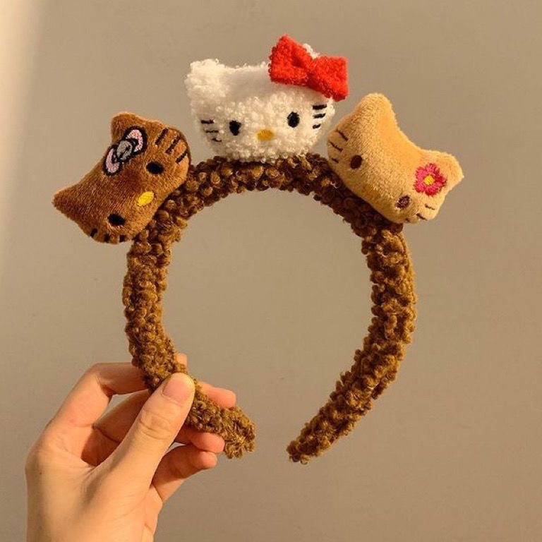 黑皮helloKitty毛絨發箍女可愛卡通公仔髮飾洗臉專用化妝壓發頭箍