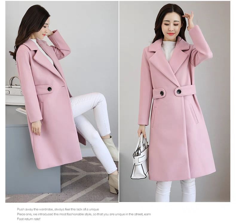 Giacca da abito in lana in stile coreano da donna di media lunghezza 2023 Nuovo cappotto di lana snellente aderente da donna autunno e inverno_voghion.com