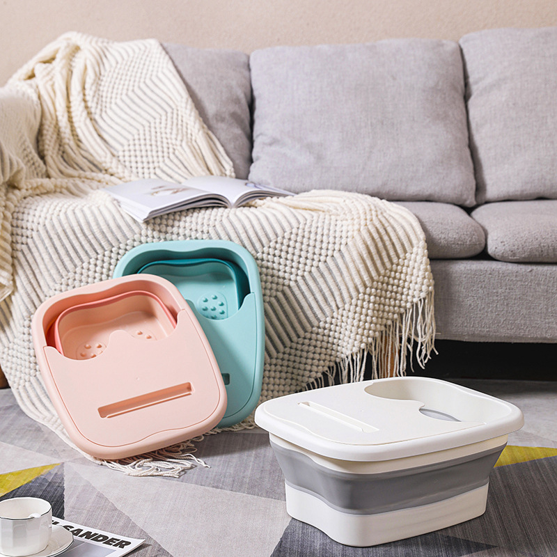 Masaje plegable Cubo de baño de pies hogar bañera de pies plástico cuidado de la salud con tapa aislamiento masaje baño de pies Cubo de baño de pies