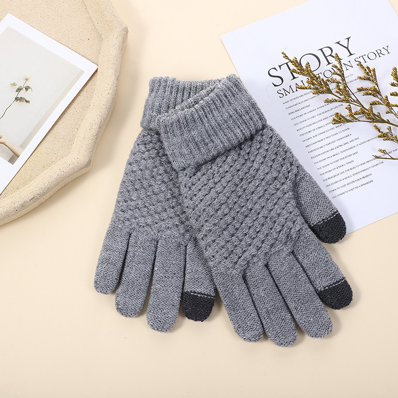 Touch screen gloves knitted jacquard pineapple gloves thickened warm finger men and women foldable non-slip gloves wholesale_voghion.com
