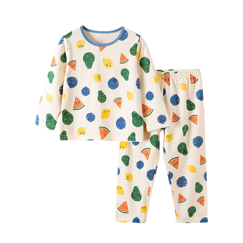 2025 Children's Home Clothes Korean Style Pure Cotton Antibacterial Baby suit Class A Cartoon Long Sleeve Thin Girls' Pajamas