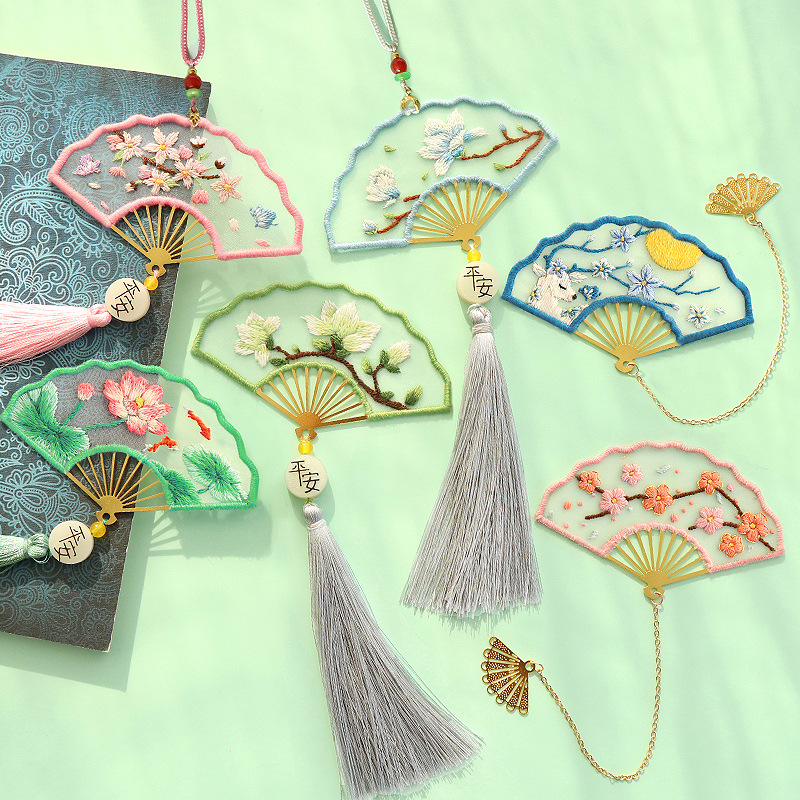 Handmade embroidery safety talisman diy bookmark key chain material bag self-embroidery production for male girlfriend gift Car pendant