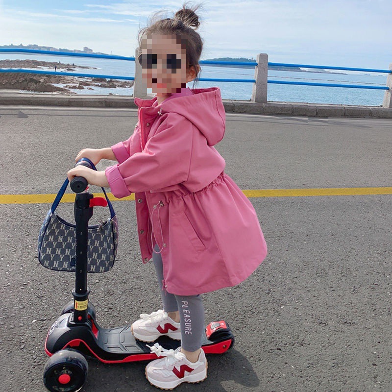 女童春秋装新款小儿童韩版冲锋衣中长款风衣外套宝宝洋气大衣