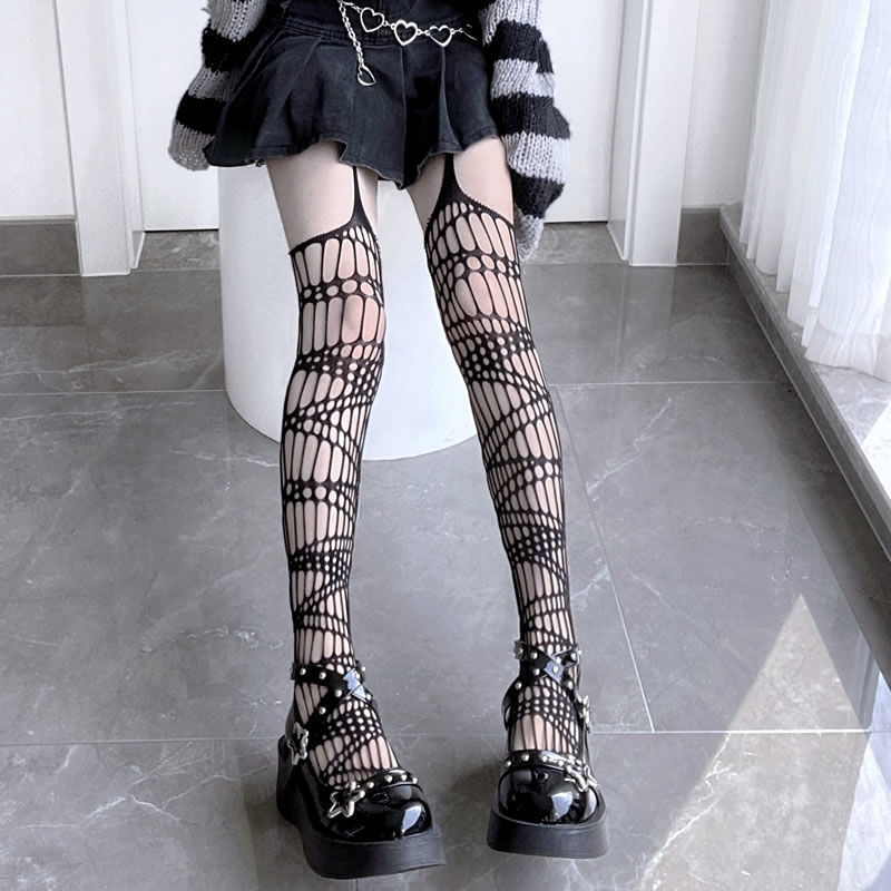 Hot girl with beautiful legs, internet celebrity, knee-high socks, sexy suspender pantyhose, female Japanese black jk socks, high-cut hollow fishnet stockings, thin