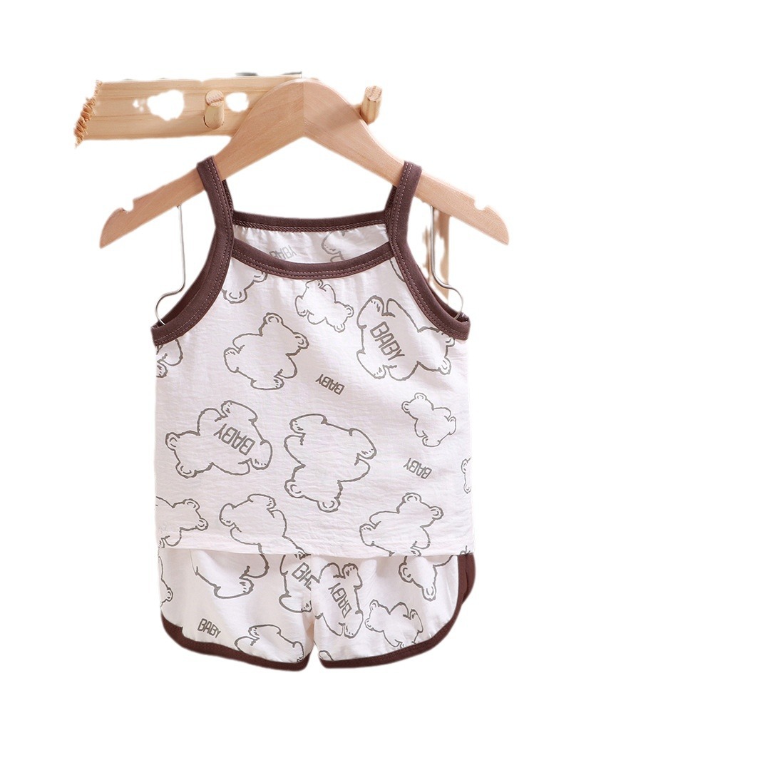 Summer New Children's Strap suit Korean Style Girl's Cloud Cotton Camisole Pajamas Baby's Thin Home Clothes