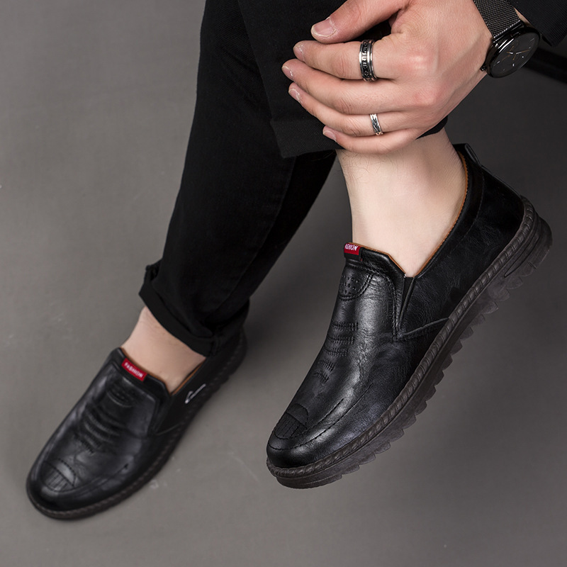 Men's casual shoes 2023 spring new pedal cross-border wholesale soft leather soft bottom breathable business leather shoes