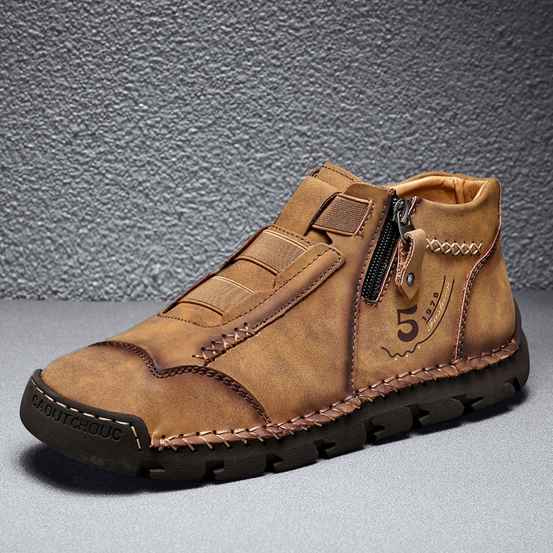 New Men's Casual Shoes Korean Style Fashionable Leather Shoes Men's Breathable High-top Outdoor Travel Men's Shoes Foreign Trade Single-layer Shoes