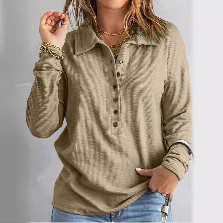 Amazon cross-border solid color sweater women's single-breasted lapel long sleeve loose casual bottoming top autumn and winter New