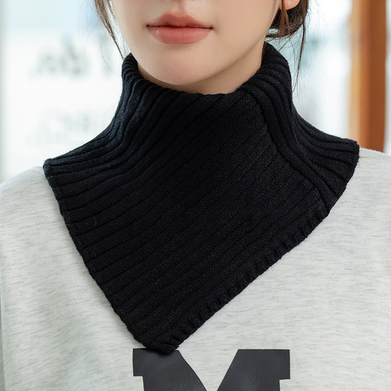 Autumn and winter wool collar women's cervical neck protection scarf thickened warm knitted scarf triangle scarf fashion pullover fake collar