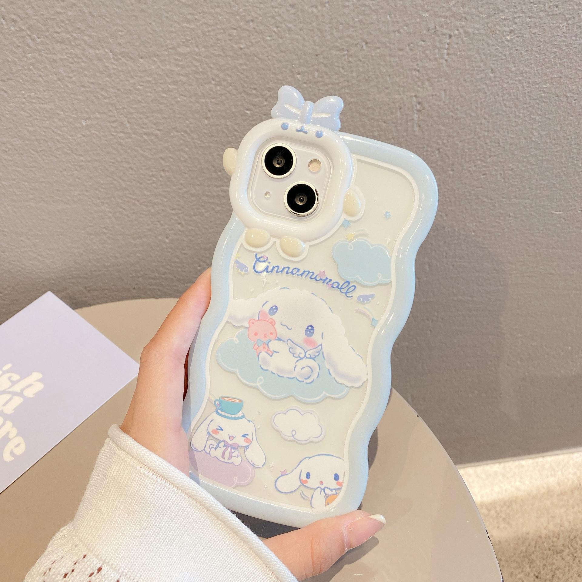 For Apple 16PRO Wave Monster Mobile Phone Case iPhone13 Jade Gui Dog Bracket Bead Soft Protective Case