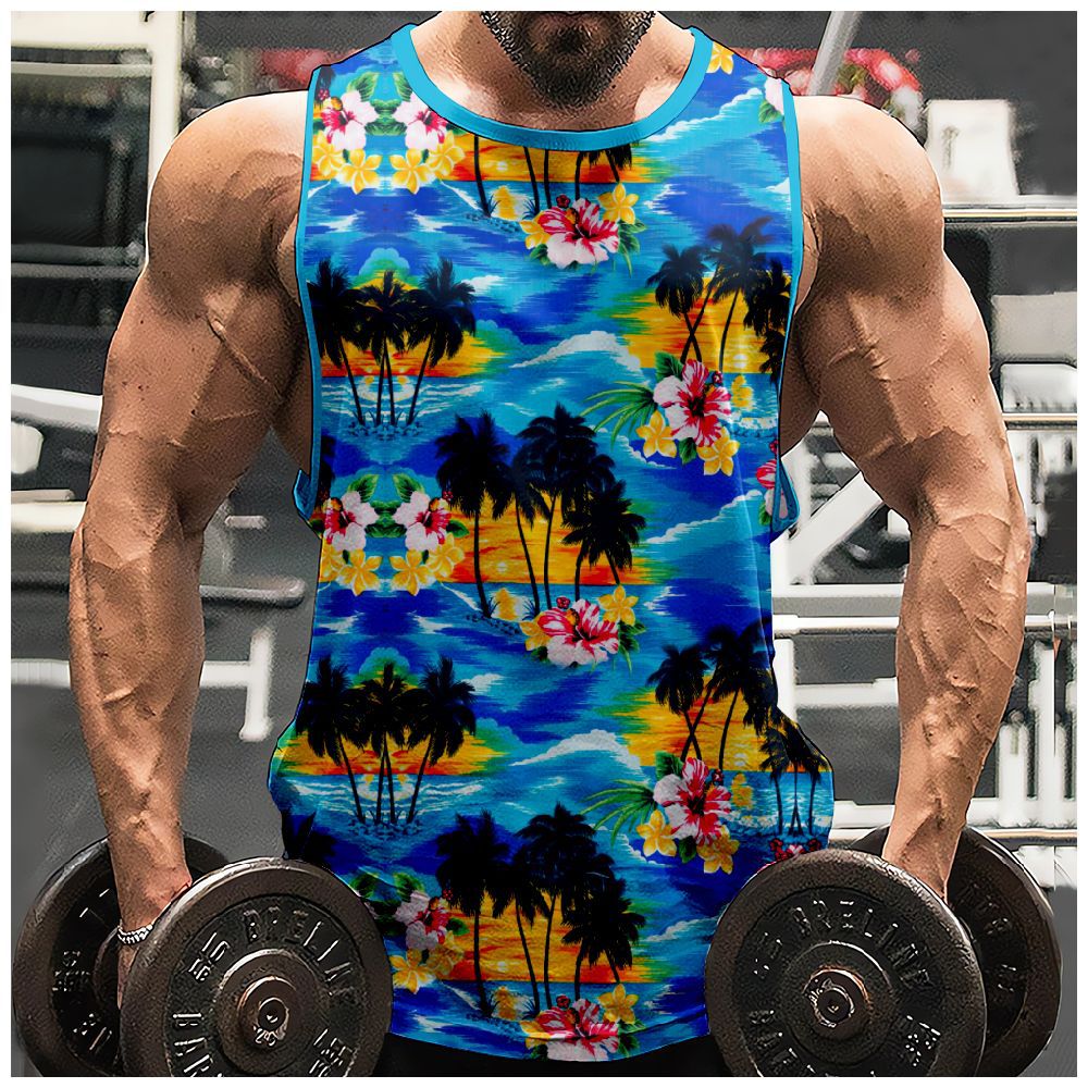 2023 European and American Cross-border Hawaiian Printed 3D Digital Printed Casual Loosen Men's Vest