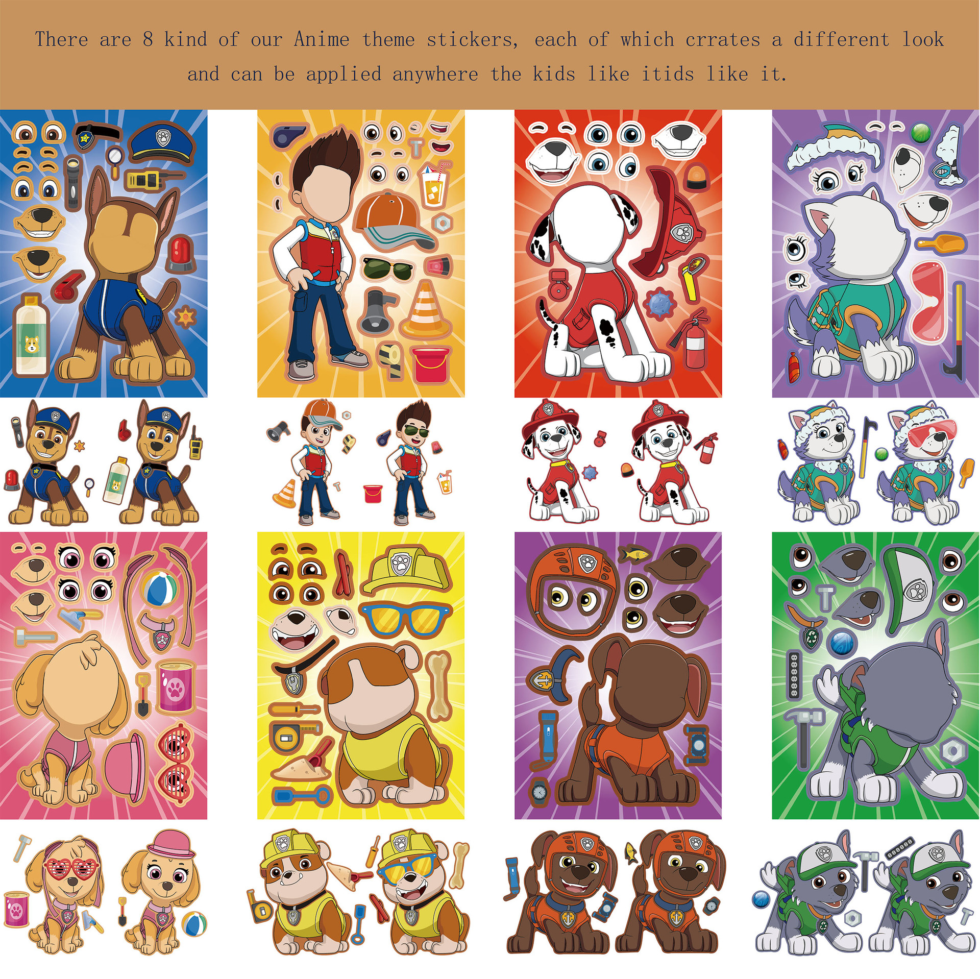 CM2304008 Paw Paw Team Children's Animation Cartoon Parent-Child Interactive Puzzle Puzzle Hand Account DIY Face Sticker