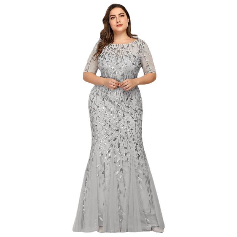 Large size evening dress SHEIN Amazon hot European and American version of the beaded mesh fishtail slim sexy women's spot