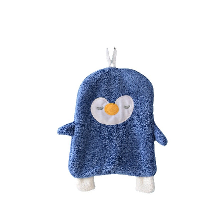 Thickened coral fleece penguin cartoon cute towel kitchen handkerchief hanging cloth absorbent children's mouth towel