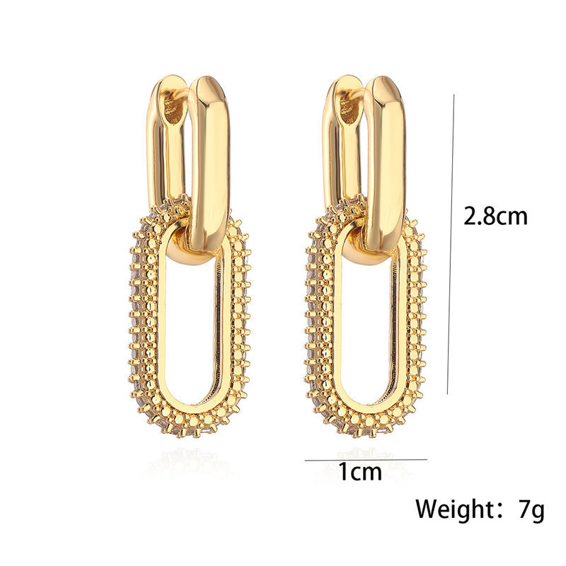 European and American fashion personality earrings full diamond oval ear buckle double ring ear buckle women 2024 new trendy niche design