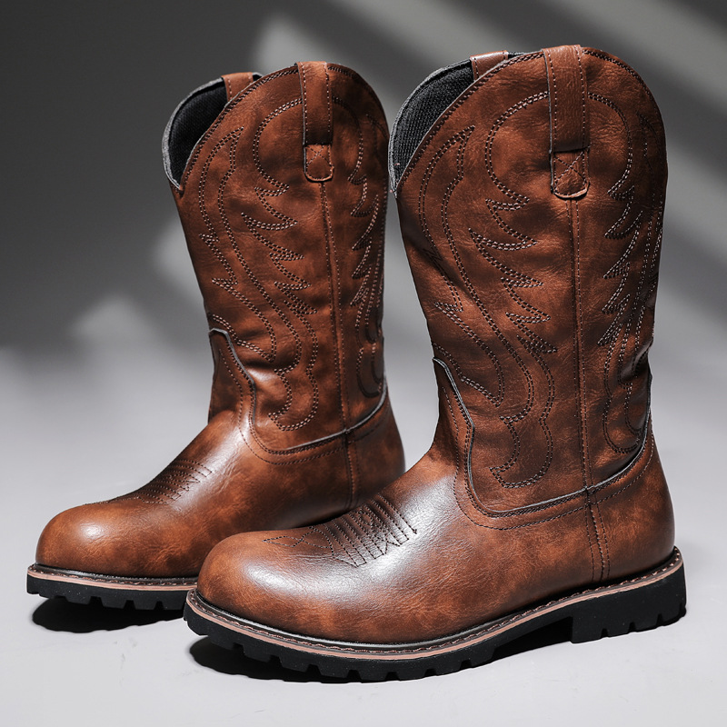 Ameikaji men's high-top overalls boots men's European and American style Western cowboy boots trendy motorcycle riding boots 6091
