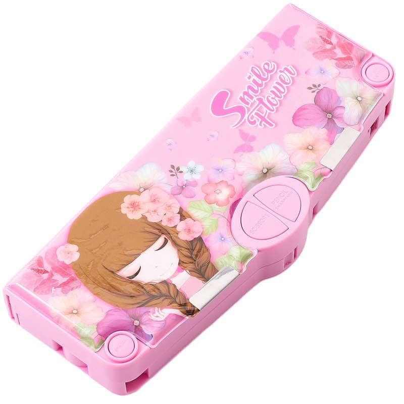 Flower Girl Children's Learning Stationery Box Multi-functional Stationery Set Gift Primary School Children's Single-layer Large Capacity