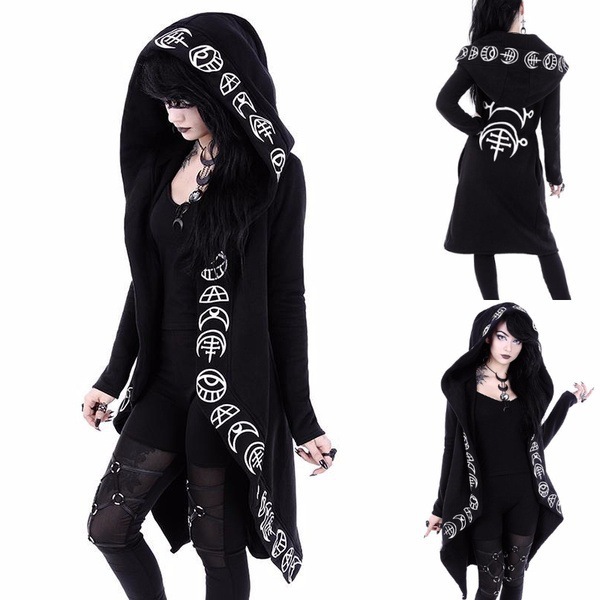 2020 AliExpress wish women's punk moon pattern printed long sleeve cardigan sweatshirt long style