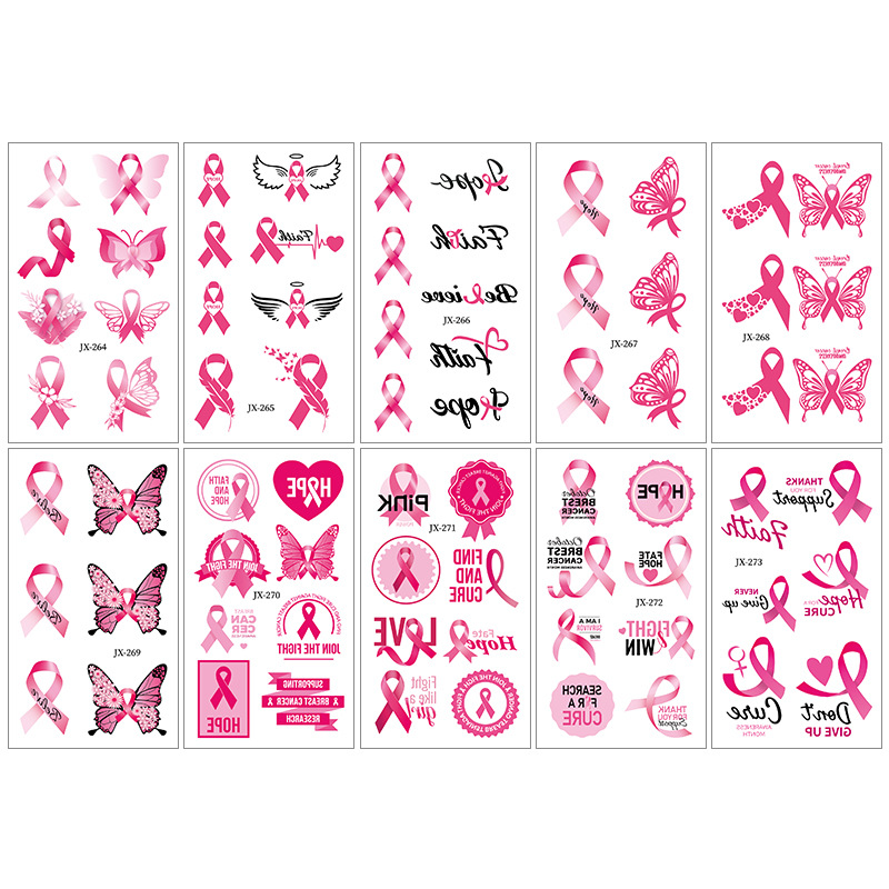 New pink ribbon tattoo stickers promotional activities pink love day disposable tattoo stickers waterproof