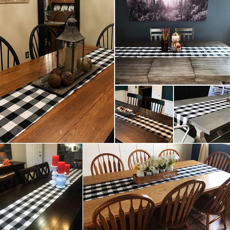 Amazon red black and white plaid table runner decoration Christmas Festival Home linen table mat Nordic napkin wholesale