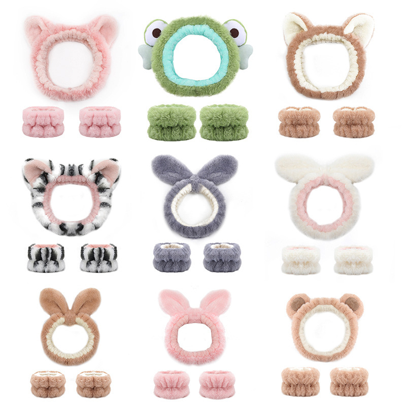 Cross-border face washing hair band wrist strap imitation rabbit fur solid color plush waterproof hair band Amazon absorbent sweat-wiping wholesale