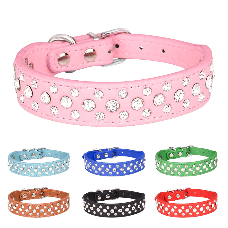 New pet collar small dog pet collar rhinestone Pu cat dog collar Amazon hot sale