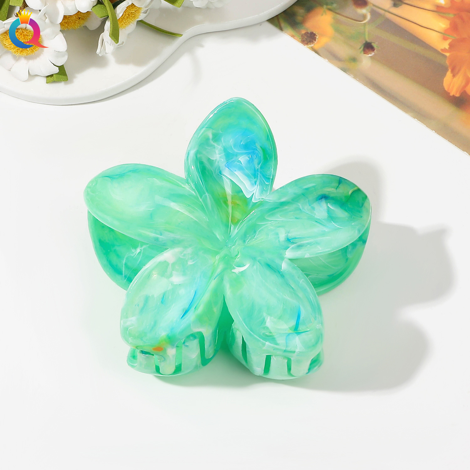 Qiyue cross-border marble pattern flower catch clip large egg flower hair clip plate hair shark clip hair catch hair accessories wholesale_voghion.com