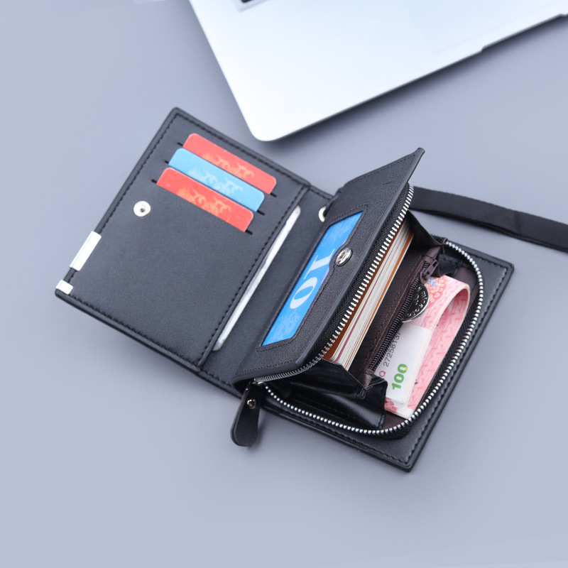 Men's Short Wallet Men's Zipper Wallet Men's Large Capacity Three-fold Wallet Men's Card Holder One-piece Short Folding Clip