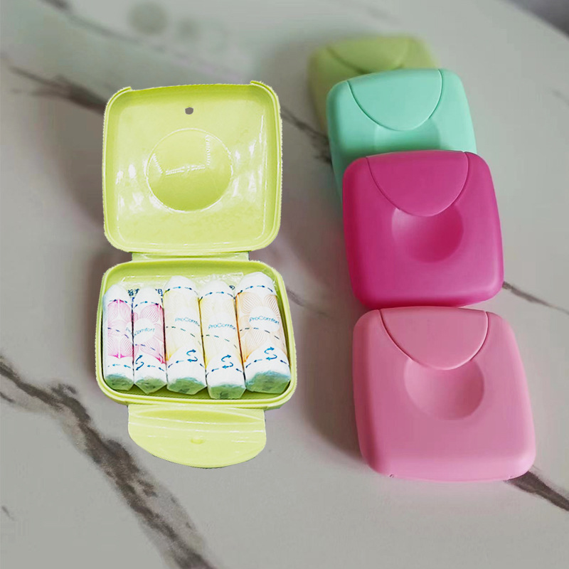 Tampon Storage Box Women's Small Portable Dustproof Clamping Lock Macaron Household Travel Plastic Box