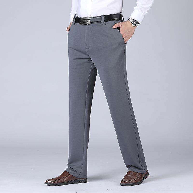 Summer business casual pants men's high waist straight pants four-sided stretch trousers wide young and middle-aged loose non-ironing thin pants