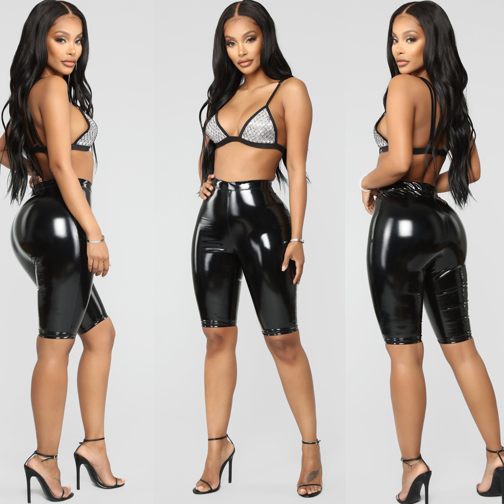 Spot AliExpress explosions women's sexy hip mirror PU leather pants large size nightclub punk style Factory Outlet
