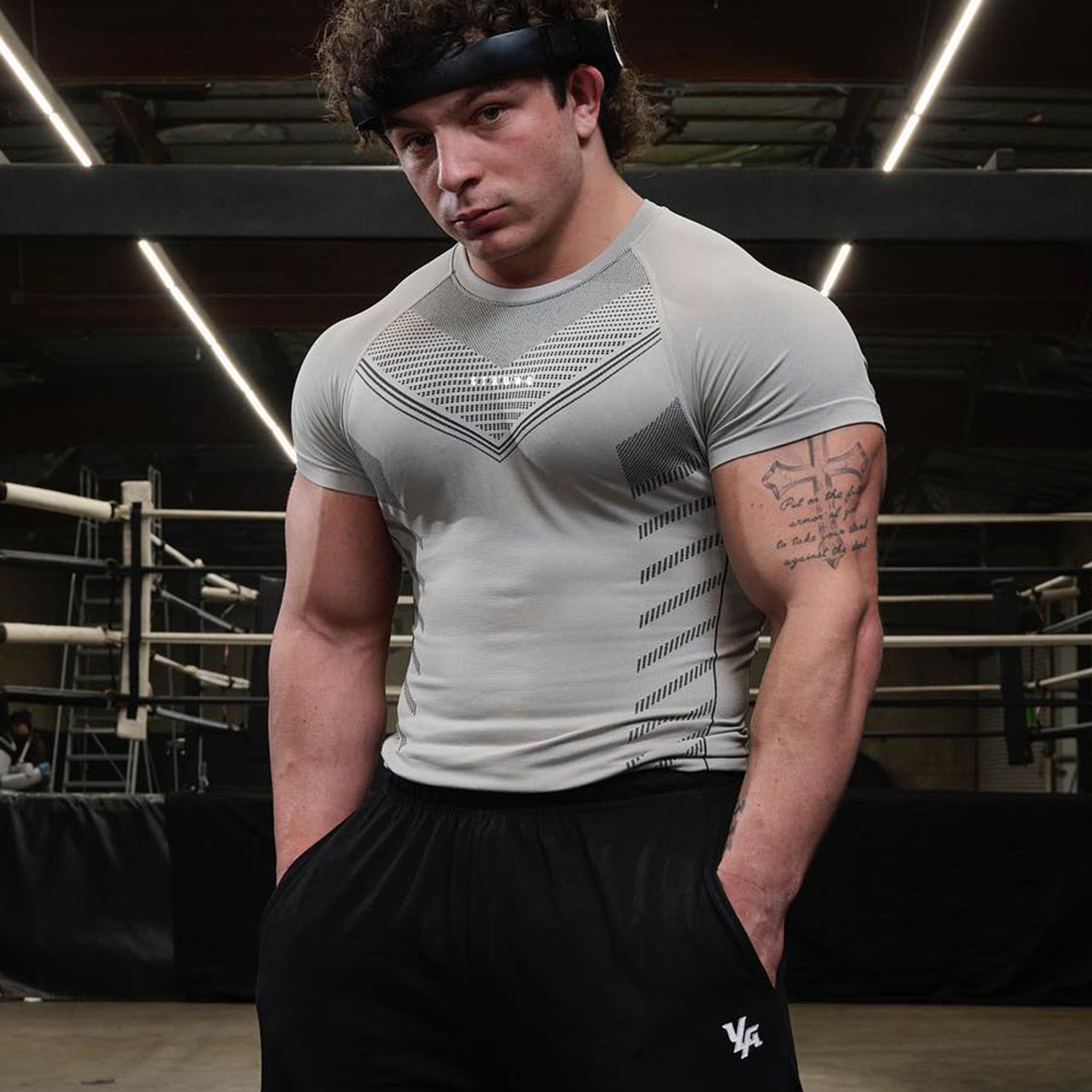 American Style High Elastic Bodybuilding Fitness Quick-drying Short-sleeved Men's Sports Leisure Trendy All-match Absorbent Sweat-wicking Running Short-sleeved Shirt