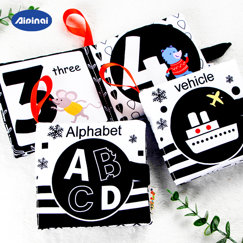 Aipinqi New Baby Cloth Book Black and White Digital Early Teaching Baby Tear Not to Rip with Ring Paper Toy Book in stock