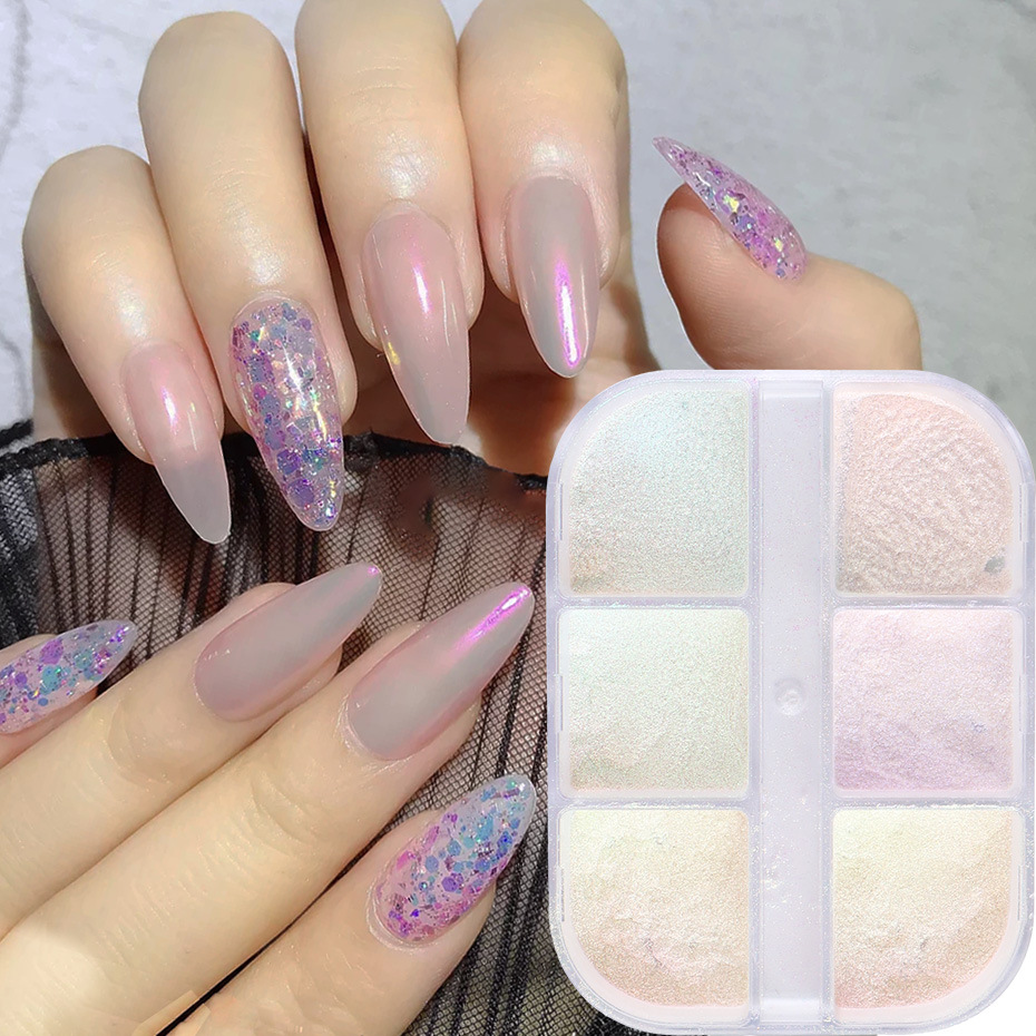 Cross-border new nail glitter 6 grid Aurora powder nail magic color shell powder magic mirror powder nail jewelry nail