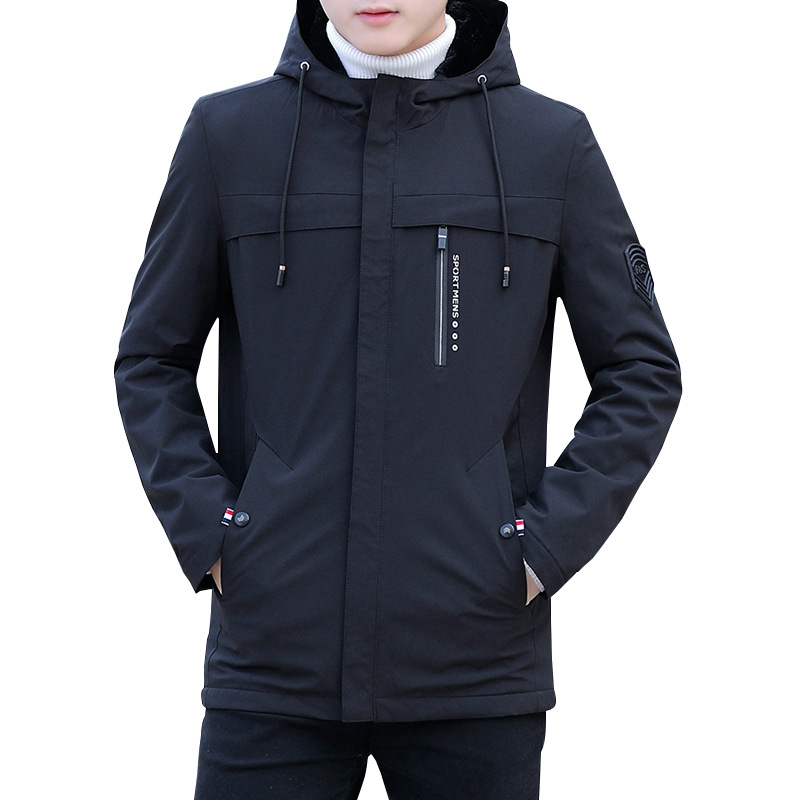 Men's Jacket Coat Men's Autumn and Winter Loose Windbreaker Men's Hooded Men's Student's Outerwear Velvet Warm Men's Clothing
