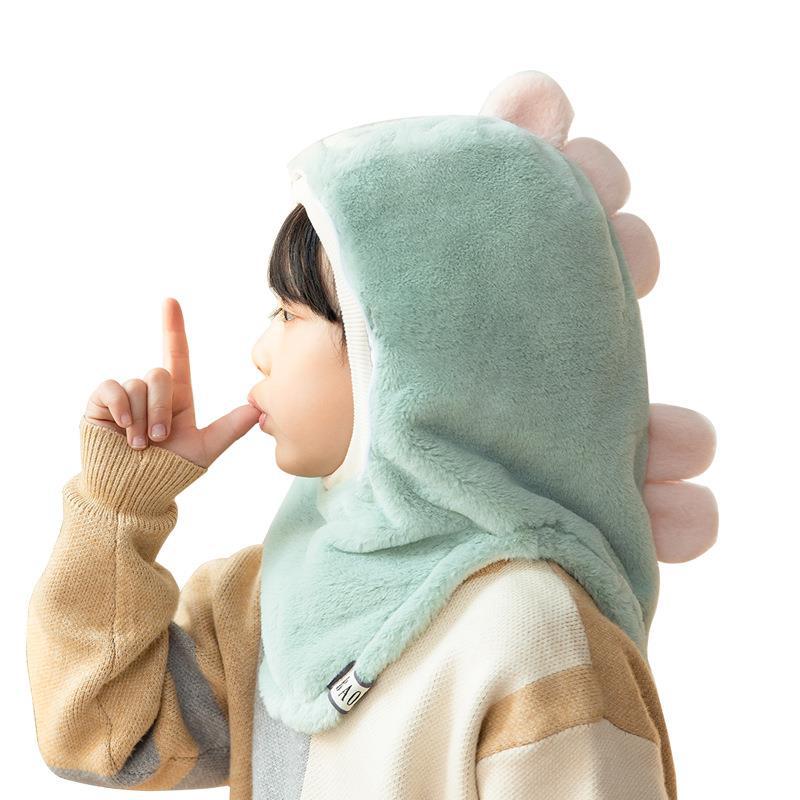 Winter plush velvet hat for boys and girls with mask, windproof hood, ear protection hood, baby warm shawl all-in-one hat