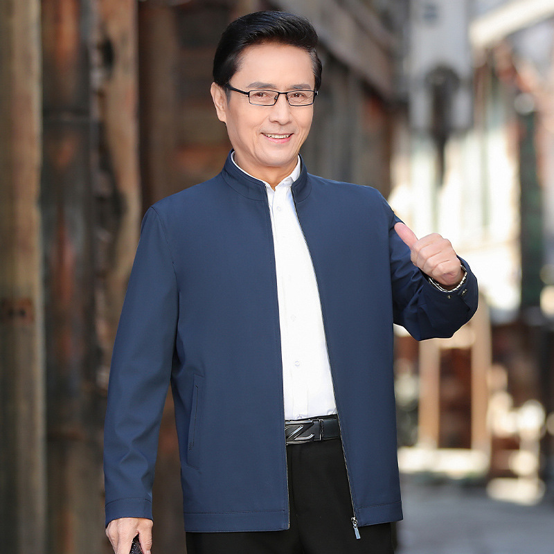 Middle-aged men's jacket spring and autumn thin middle-aged and elderly men's casual jacket stand collar dad autumn clothes