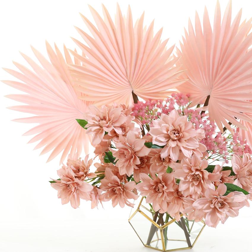 Artificial flower palm leaf sunflower fan PU fake flower wedding decoration background PU Fan home art decoration