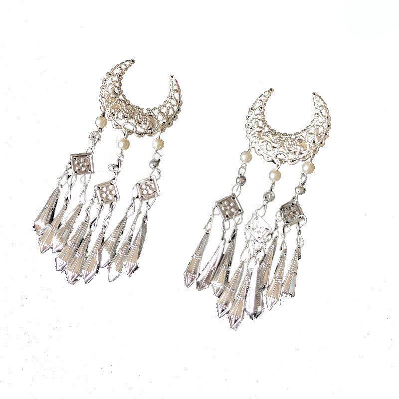 Antique Headwear Ancient Costume Hair Accessories Hairpin Side Clip Pair Clip Miao Silver Accessories Step Tassel Hanfu All-match Jewelry Complete Set