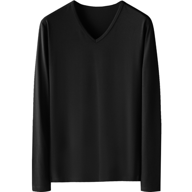 Modal Long-sleeved T-shirt Men's V-neck Fashionable Inner Base Shirt Tight Solid Color White Autumn Small Shirt Autumn Clothes