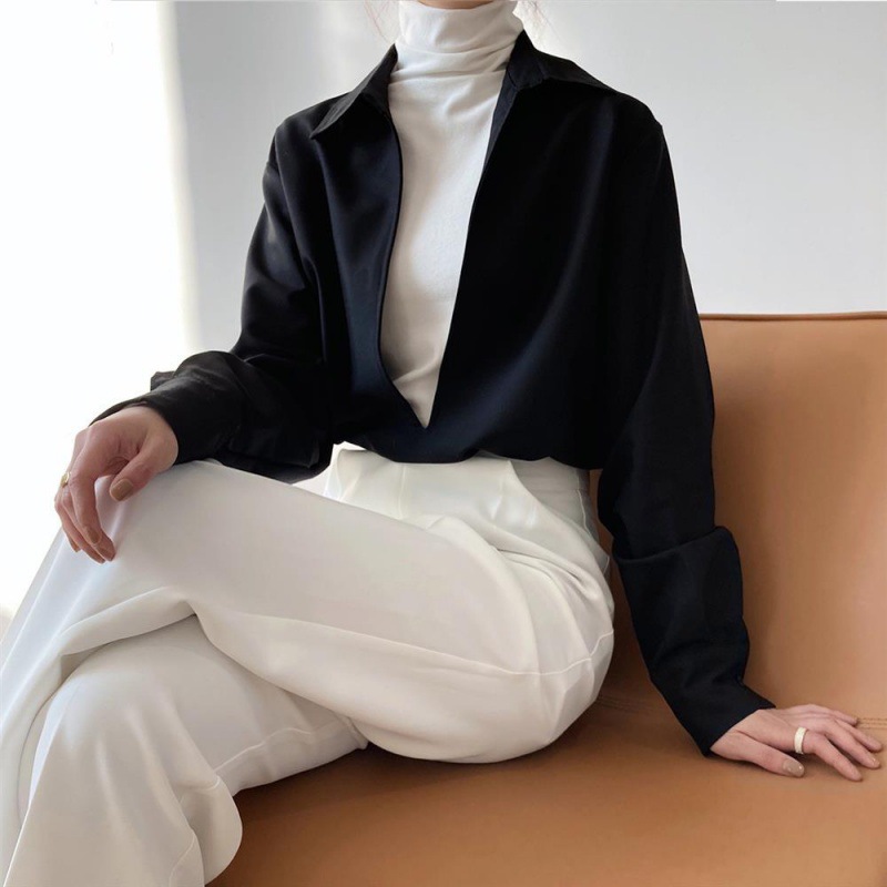 Stacked White Shirt Women's Design Sense Niche Hong Kong Style Spring and Autumn Long Sleeve Retro Hong Kong Style French Collar Top
