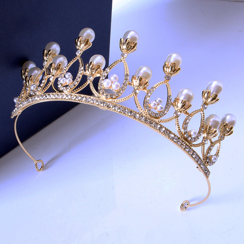 Korean style new children's alloy Crown Baroque cross-border hot selling vintage crystal pearl headband headdress wholesale