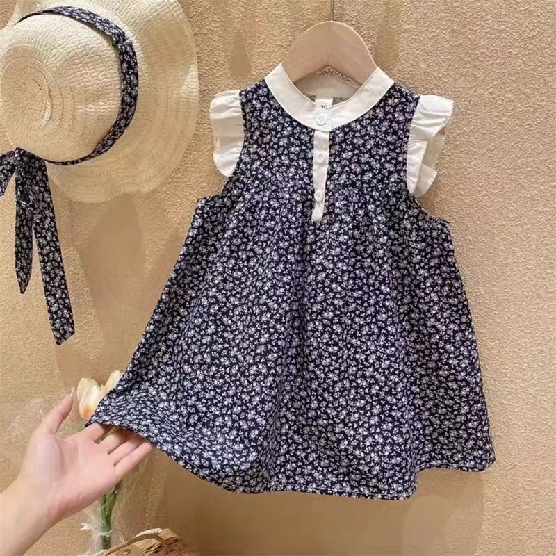 Girls floral dress High sense summer 2023 new Korean version of young girl baby thin sleeveless princess skirt