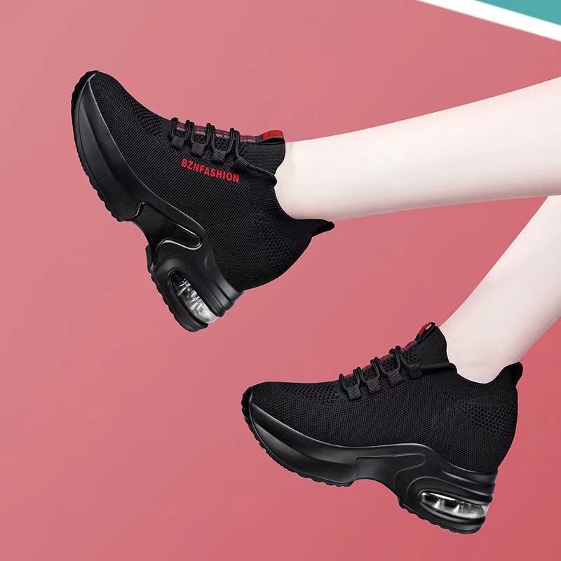 Hidden height increasing women's shoes flying woven mesh surface sports casual air cushion daddy shoes thick bottom non-slip new soft bottom all-match Fashion