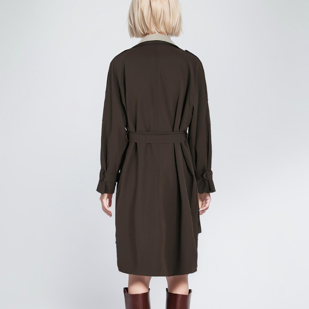 In stock new color matching contrast color profile windbreaker women's trendy Korean style niche design loose mid-length coat_voghion.com