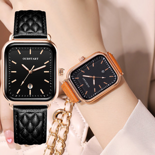 Factory square women's watch wholesale casual live quartz Diamond plaid belt watch calendar watch female