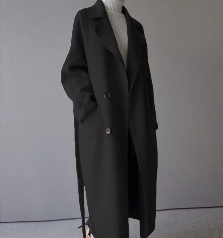Cappotto di lana sopra il ginocchio stile Harajuku lungo e aderente in vita di Waitmore, in lana beige di media lunghezza, nuovo inverno 2023_voghion.com