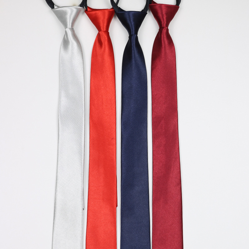 Tie men's spot solid color business work professional groom Black Blue Red easy pull zipper-free tie